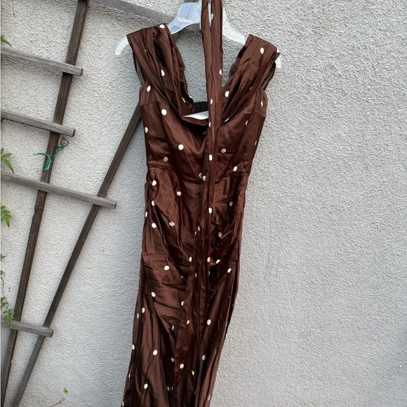 LPA Luisa Polka Dot Midi Dress Detachable Scarf Brown Cream NEW with tags! LPA Luisa Polka Dot Midi Dress Detachable Scarf Brown Cream NEW with tags!